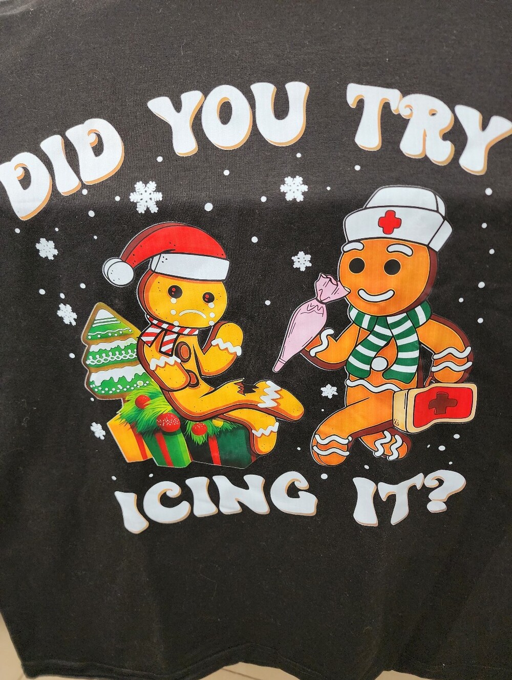 Black Holiday Gingerbread Graphic Tee - 'Did You Try Icing It?','